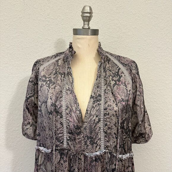 KARLIE Python Tiered Shift Midi Dress w Tassel V-Neck - Picture 2 of 12